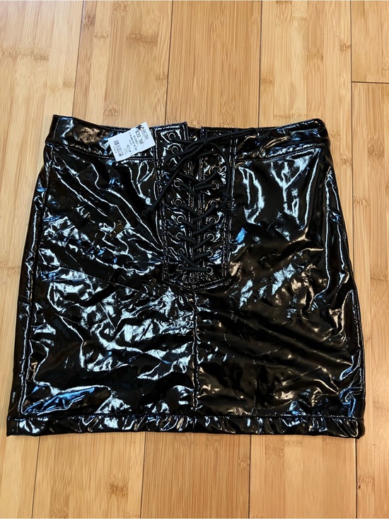 AKIRA Dresses & Skirts - AKIRA Black Patent Lace-Up Mini Skirt NWT